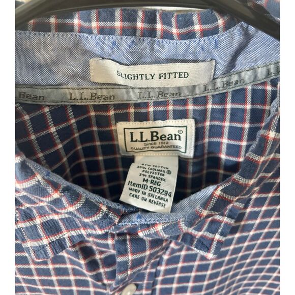 L.L. Bean Men’s Button Down Shirt Medium Blue Red Check CoolMax Blend - Picture 3 of 4
